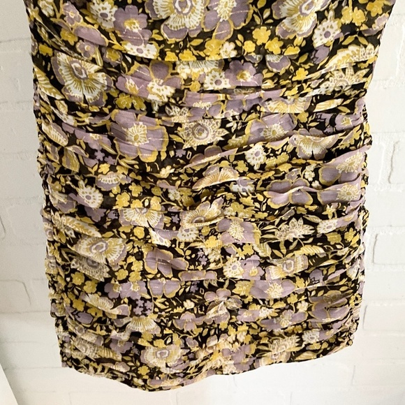NWOT Zara Mini dress One shoulder Floral Draped Ruched Black Lavender Yellow M - Picture 16 of 16